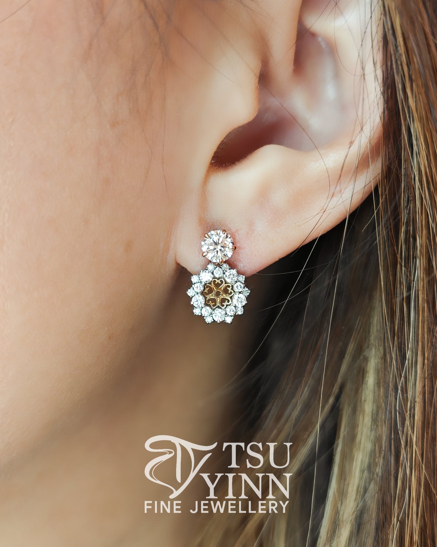 Lab Grown Pink and White Diamond Swivel Studs