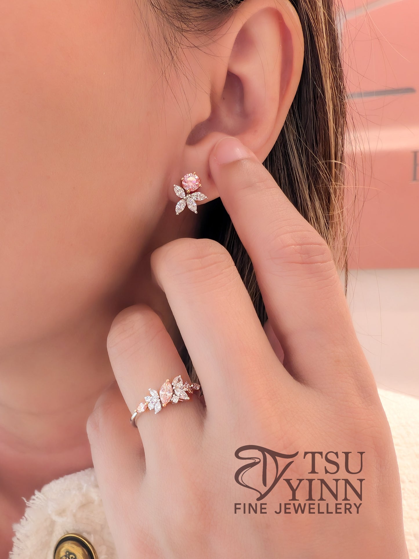 Lab Grown Pink and White Diamond Allison Studs