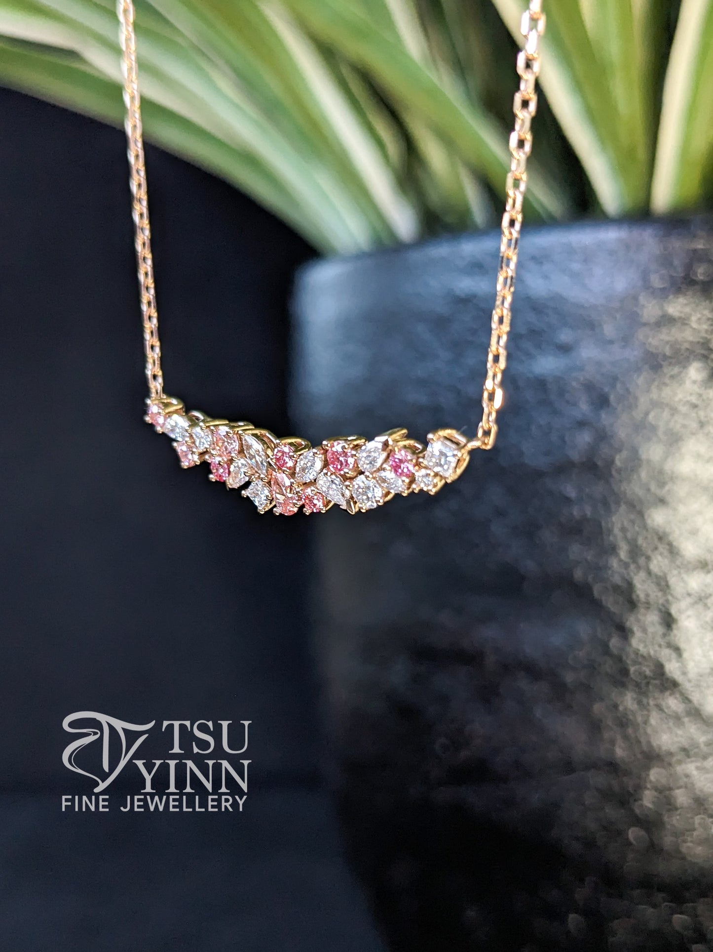 Lab Grown Pink and White Diamond Messy Band Necklace