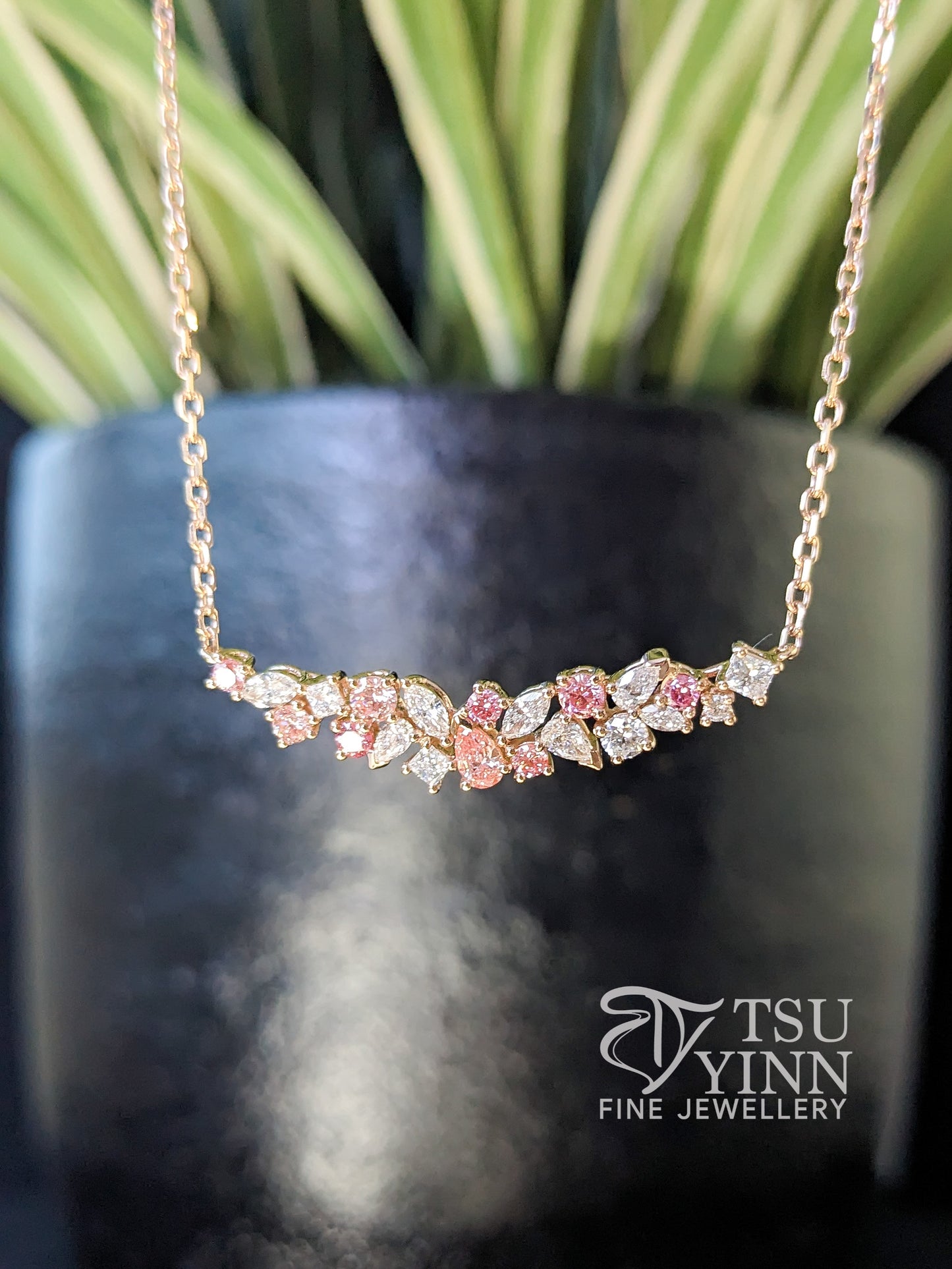 Lab Grown Pink and White Diamond Messy Band Necklace