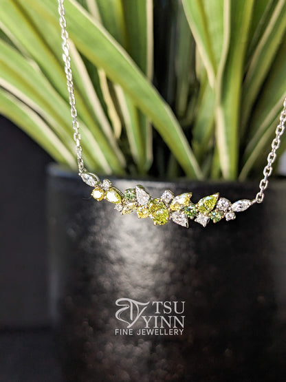 Lab Grown Green, Yellow and White Diamond Messy Band Necklace