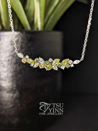 Lab Grown Green, Yellow and White Diamond Messy Band Necklace