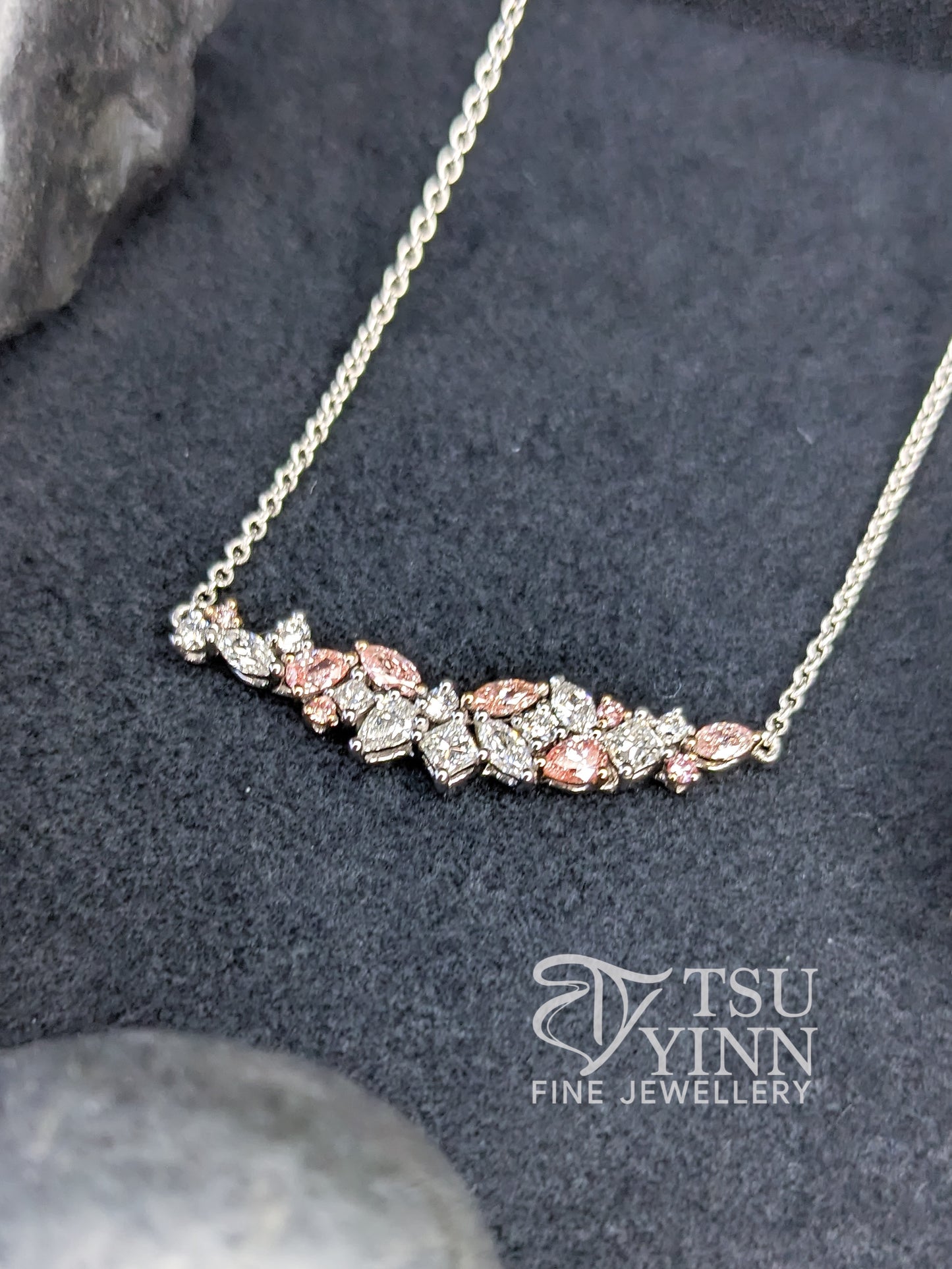 Lab Grown Pink and White Diamond Messy Band Necklace