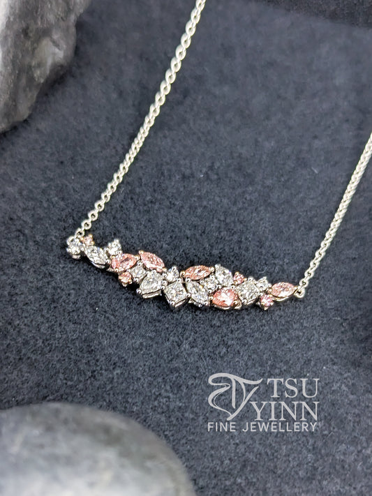 Lab Grown Pink and White Diamond Messy Band Necklace