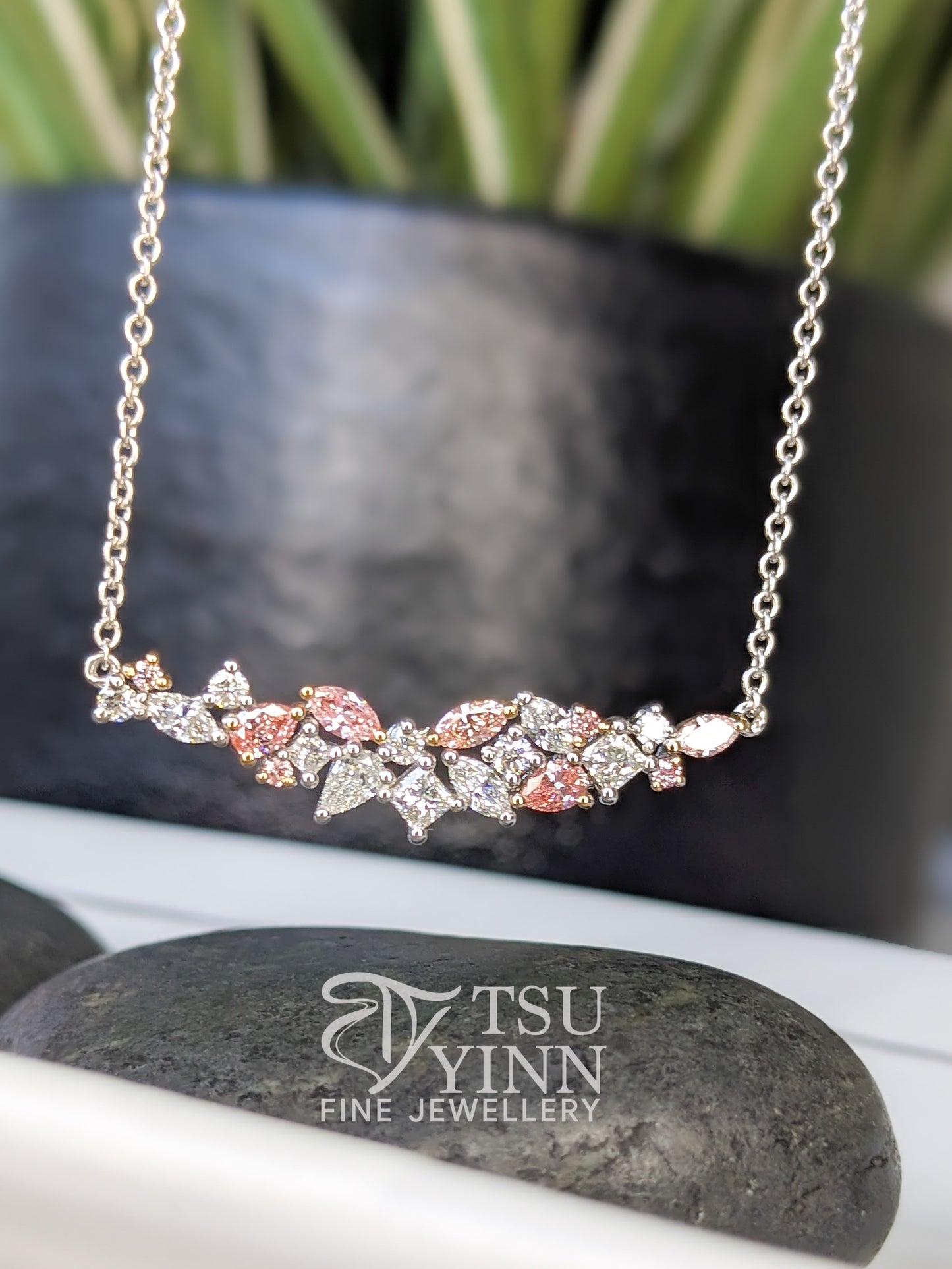 Lab Grown Pink and White Diamond Messy Band Necklace
