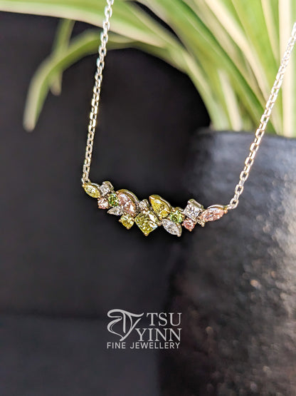 Lab Grown Pink, Yellow, Green and White Diamond Messy Band Necklace