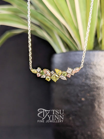 Lab Grown Pink, Yellow, Green and White Diamond Messy Band Necklace