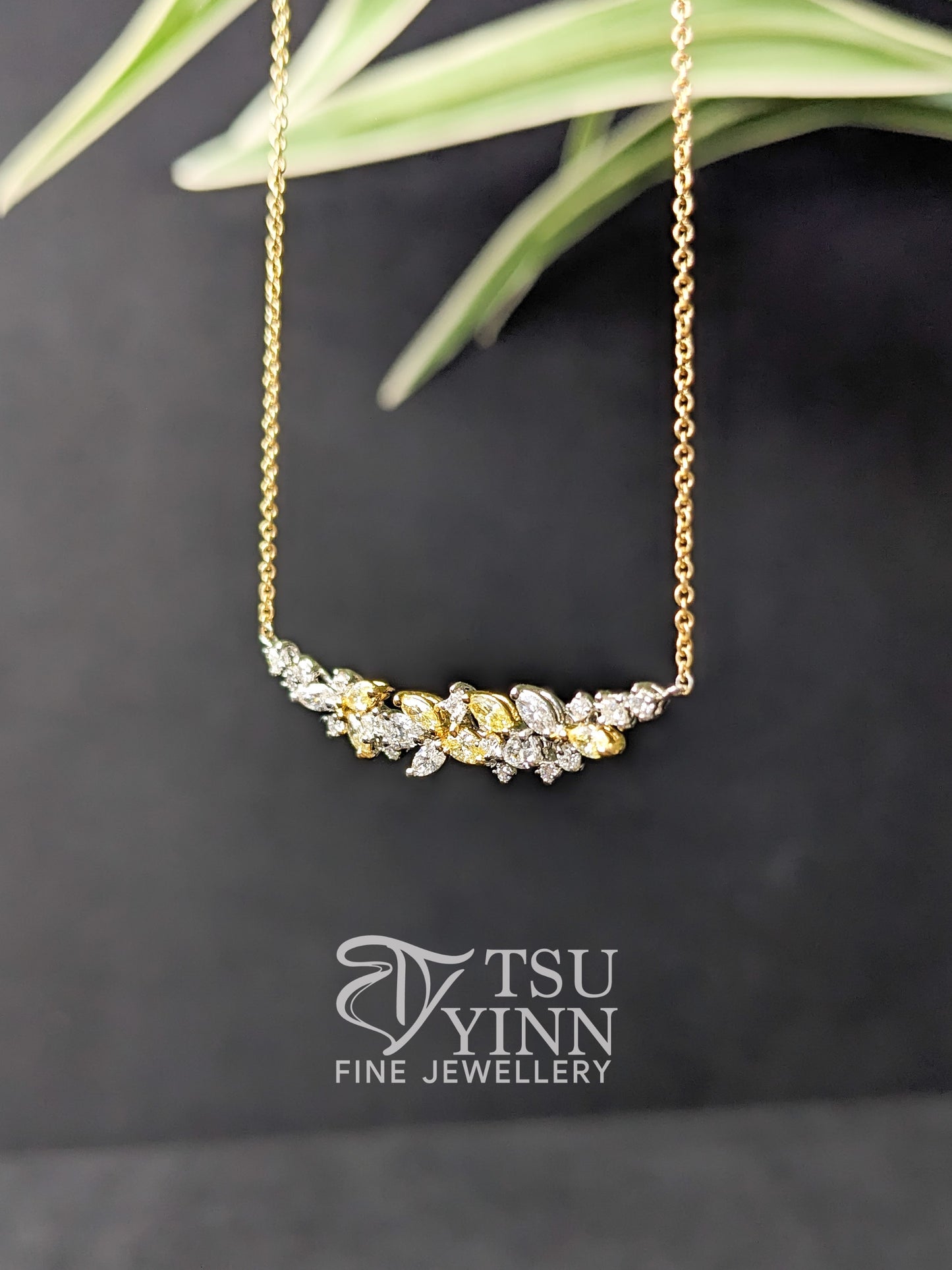Lab Grown Yellow and White Diamond Messy Band Necklace
