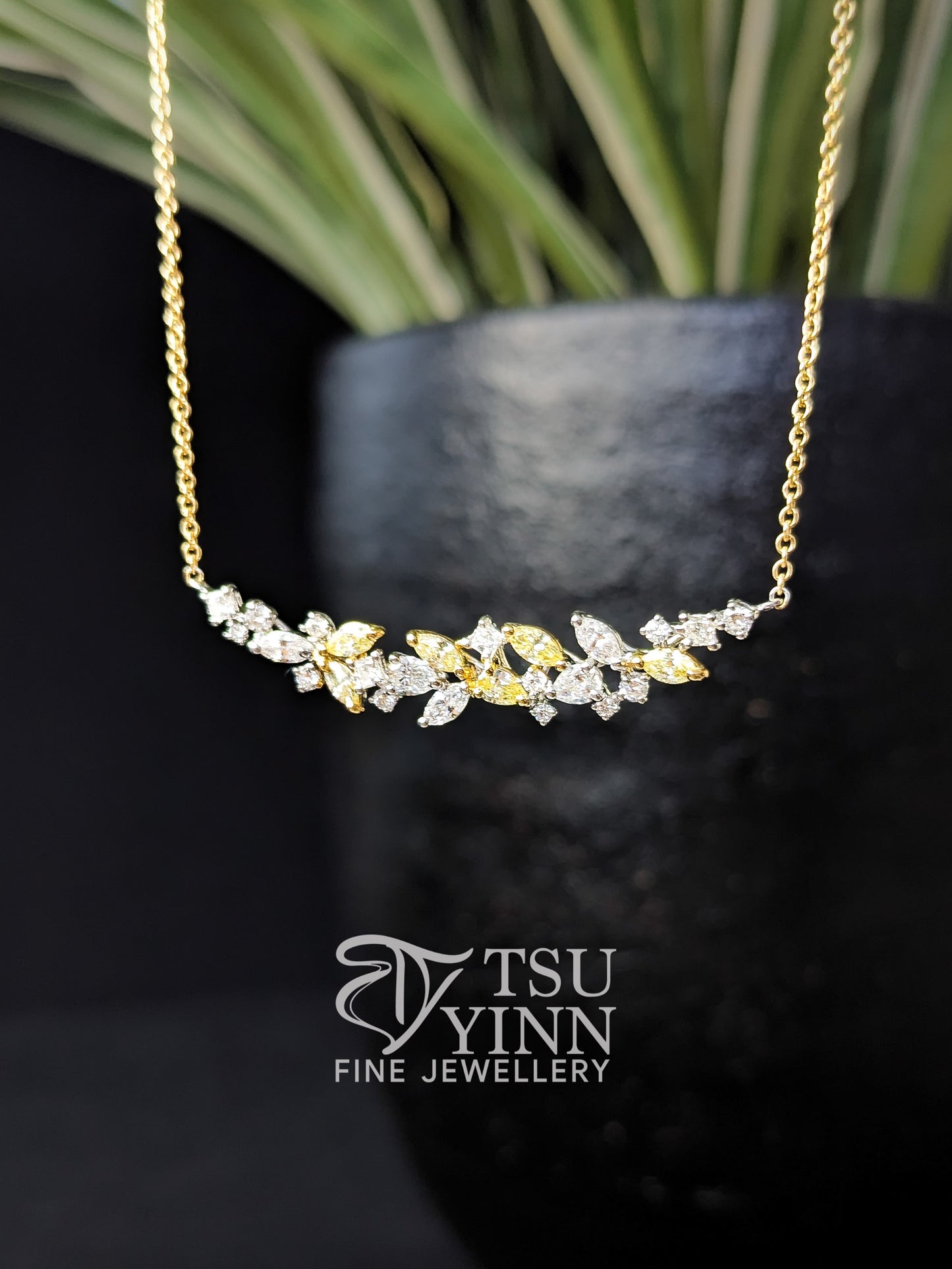 Lab Grown Yellow and White Diamond Messy Band Necklace