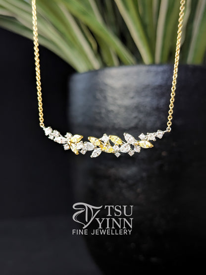 Lab Grown Yellow and White Diamond Messy Band Necklace