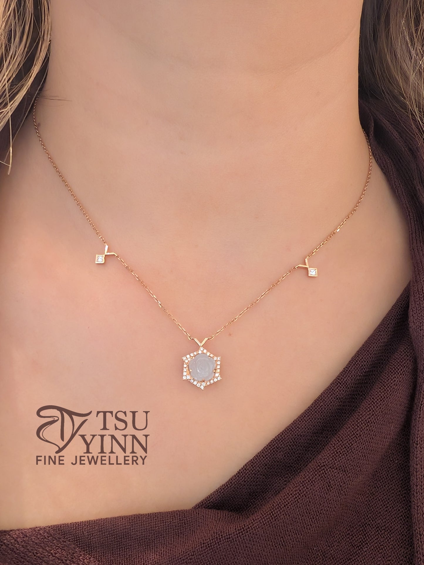 Carved Rose Jadeite Necklace