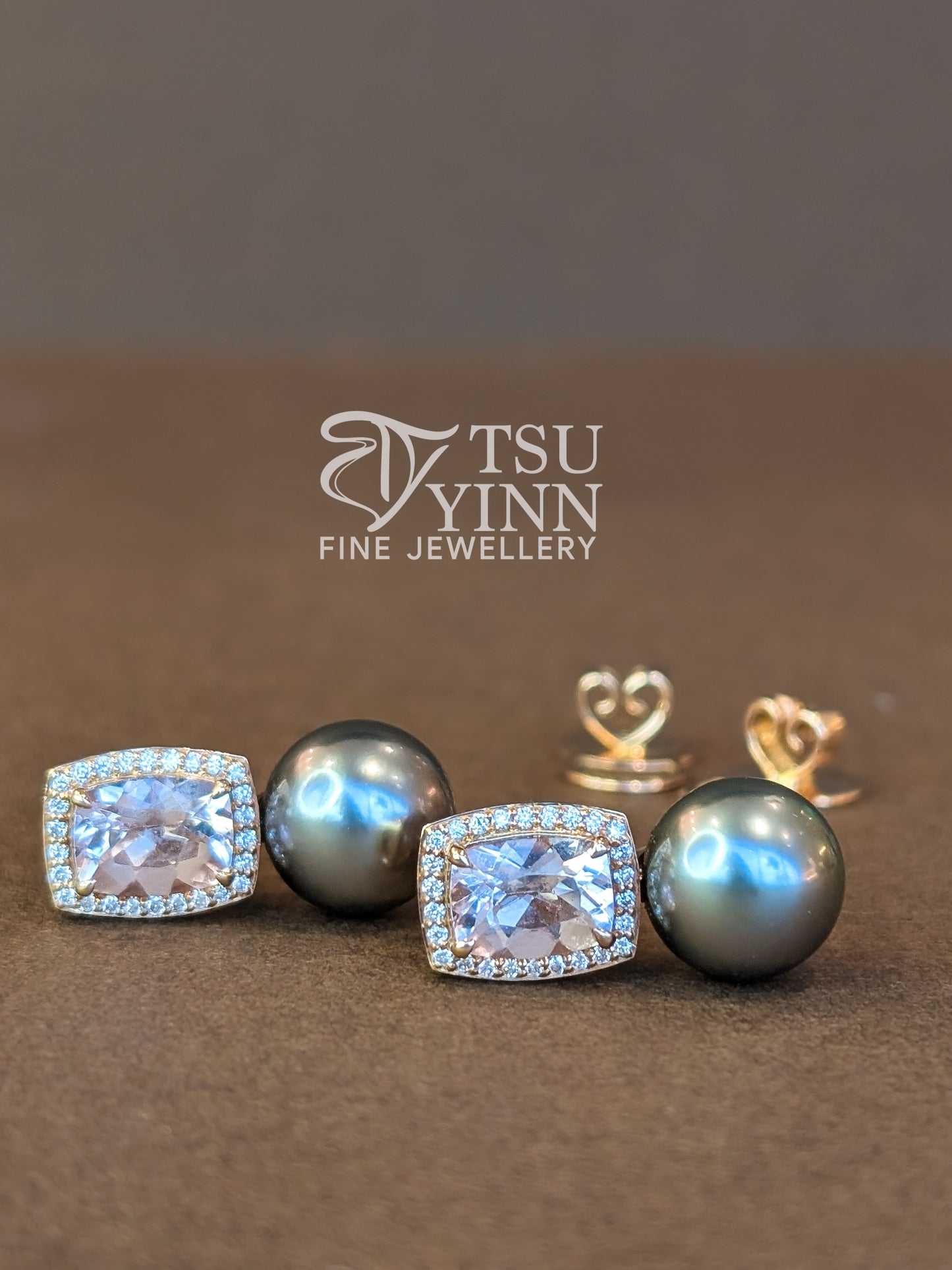 Morganite and Tahitian Pearl Stud Earrings