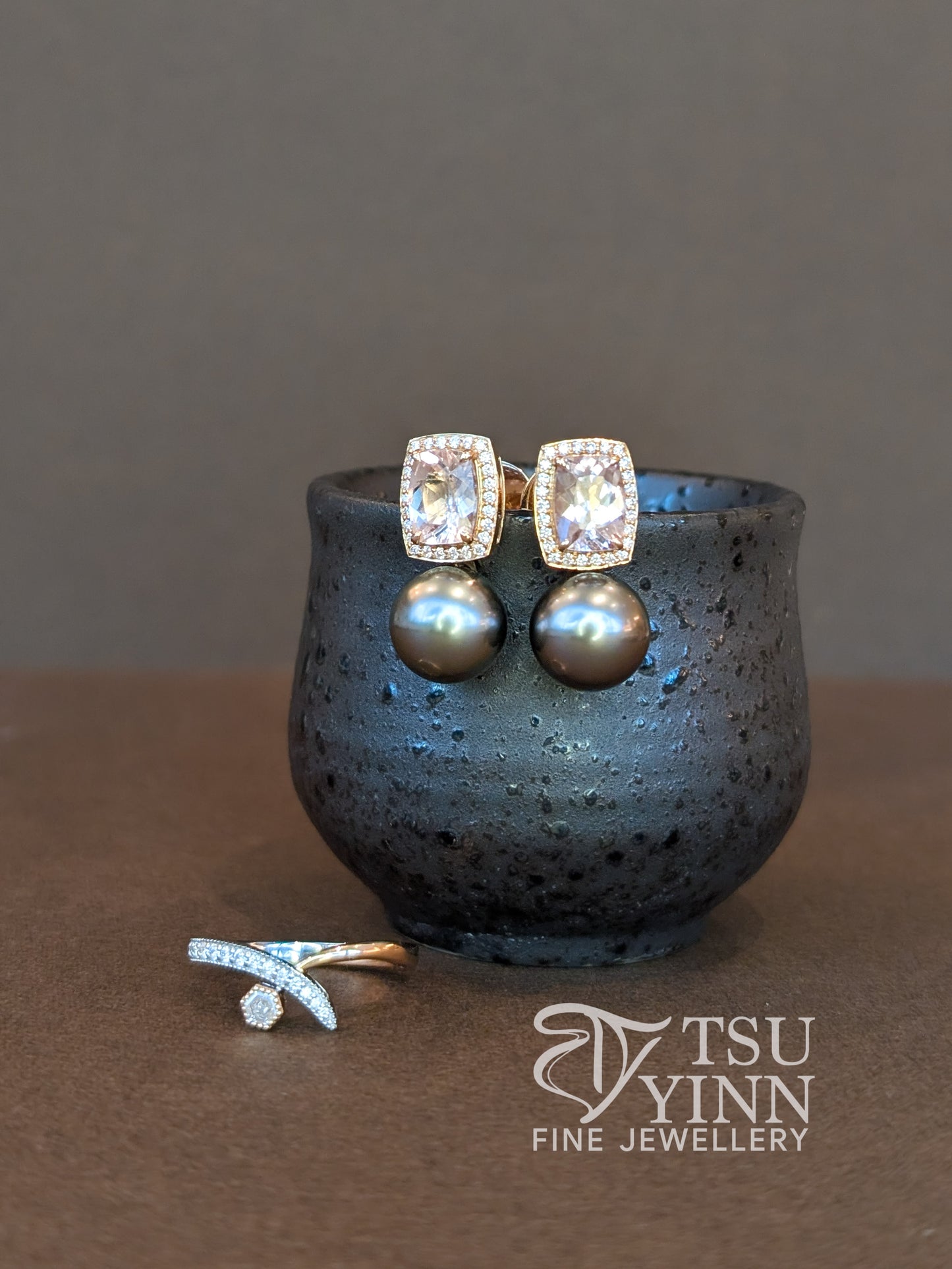 Morganite and Tahitian Pearl Stud Earrings