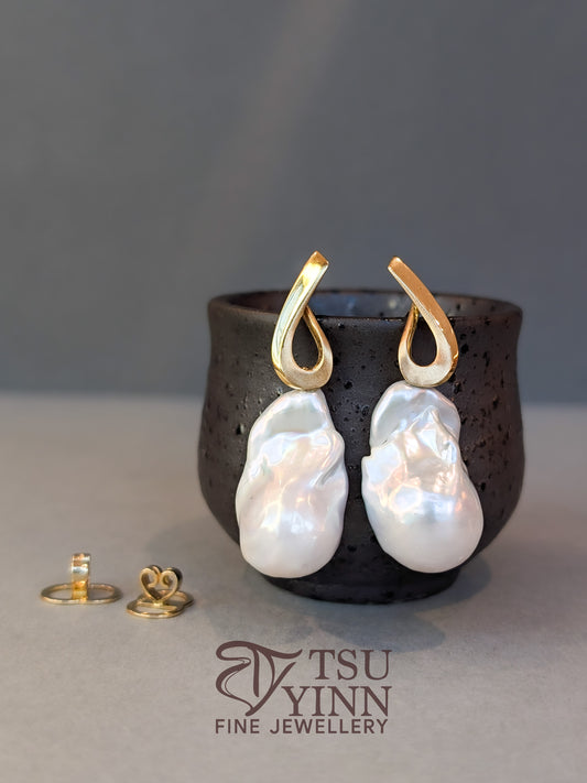 Baroque Pearl on Gold Swirl Studs