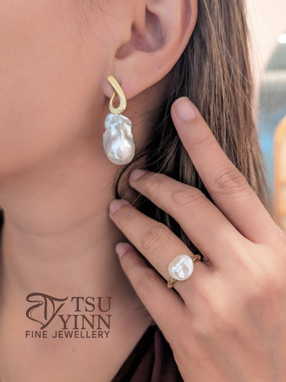 Baroque Pearl on Gold Swirl Studs