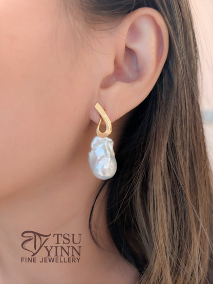 Baroque Pearl on Gold Swirl Studs
