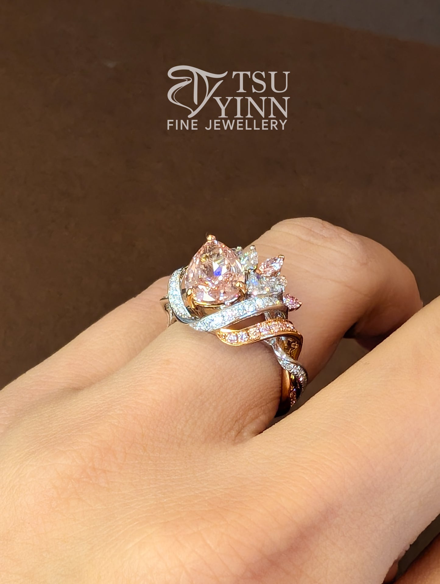 Pear Pink Lab Grown Diamond Ring