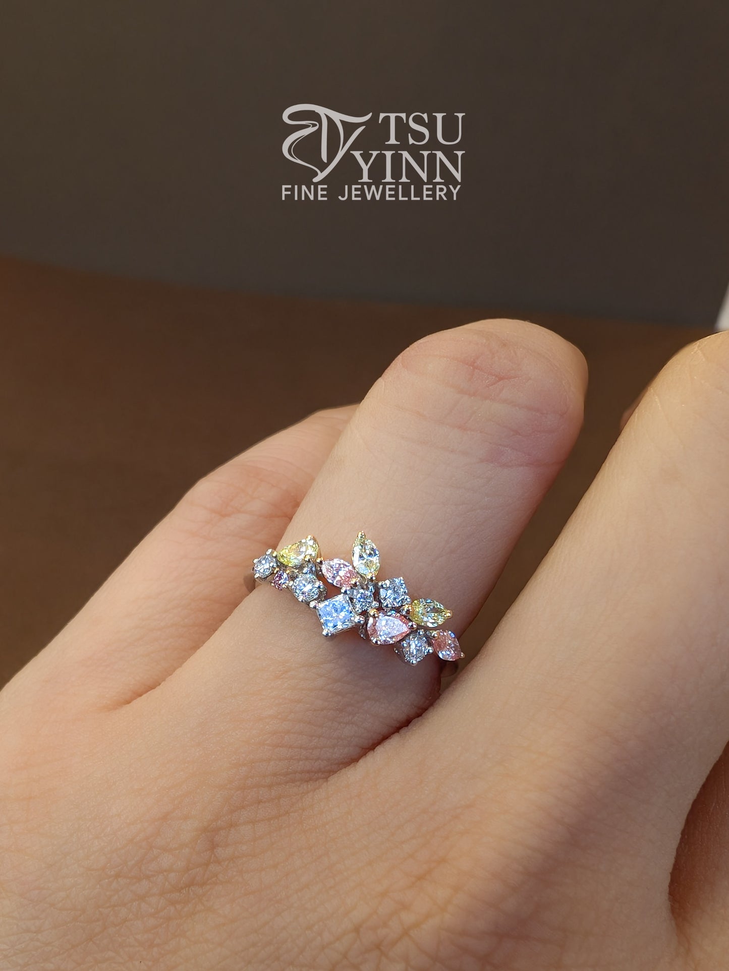 Messy Band Ring - Yellow, Pink and White LG Diamonds