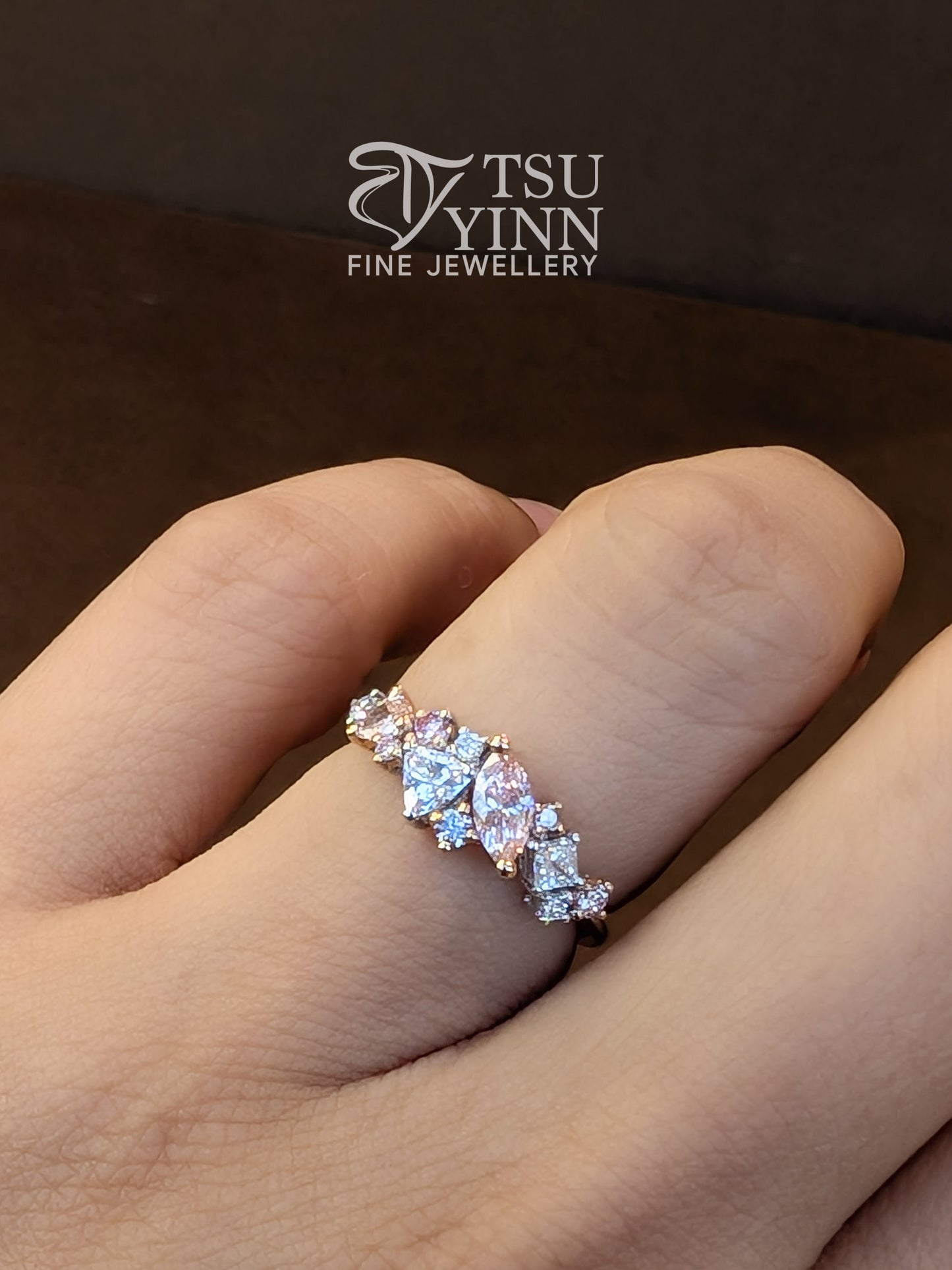 Messy Band Ring - Pink and White LG Diamonds