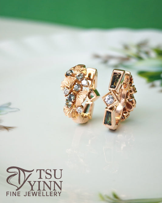Noriko Double Sided Huggies in Rose Gold