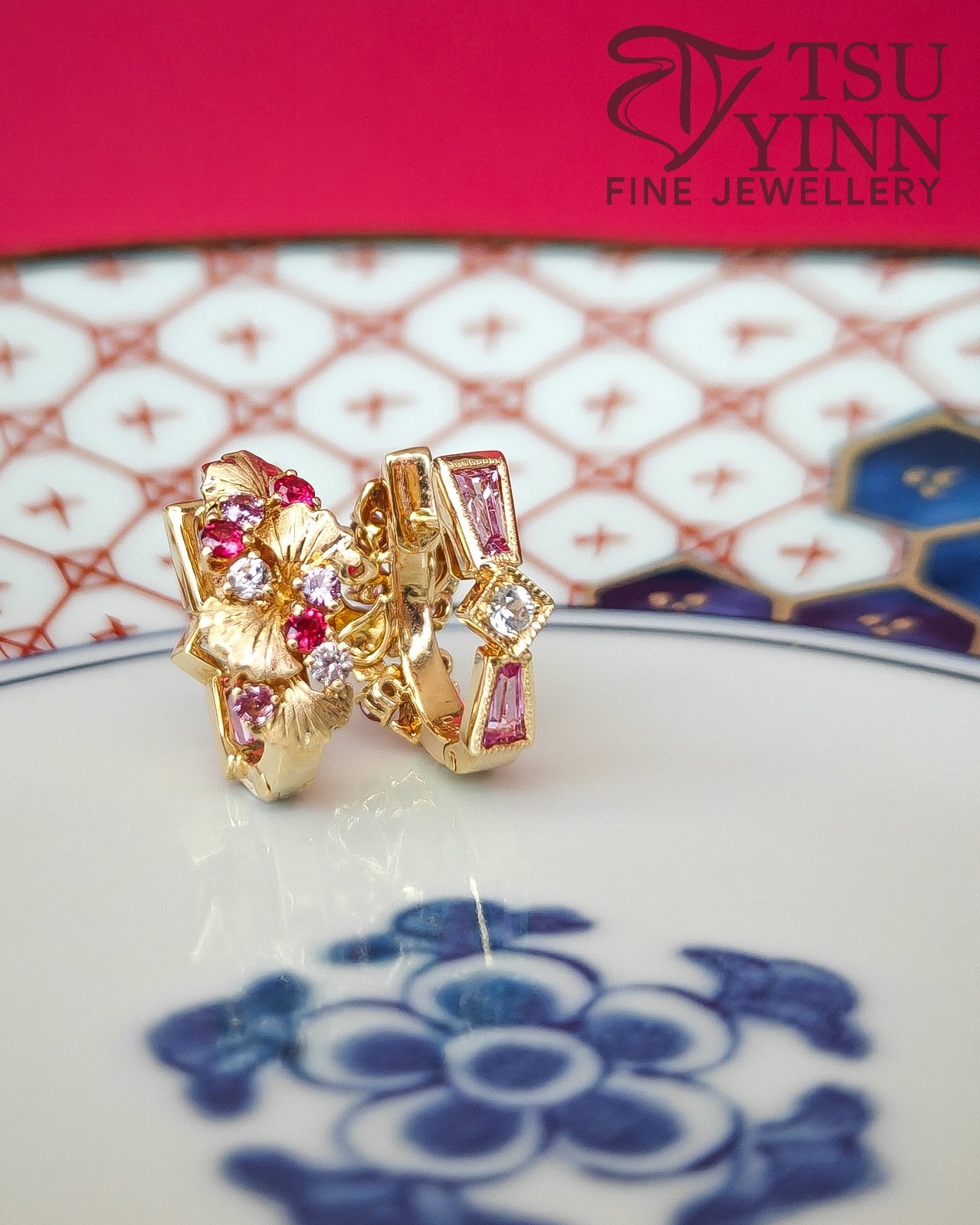 Noriko Double Sided Huggies in Yellow Gold