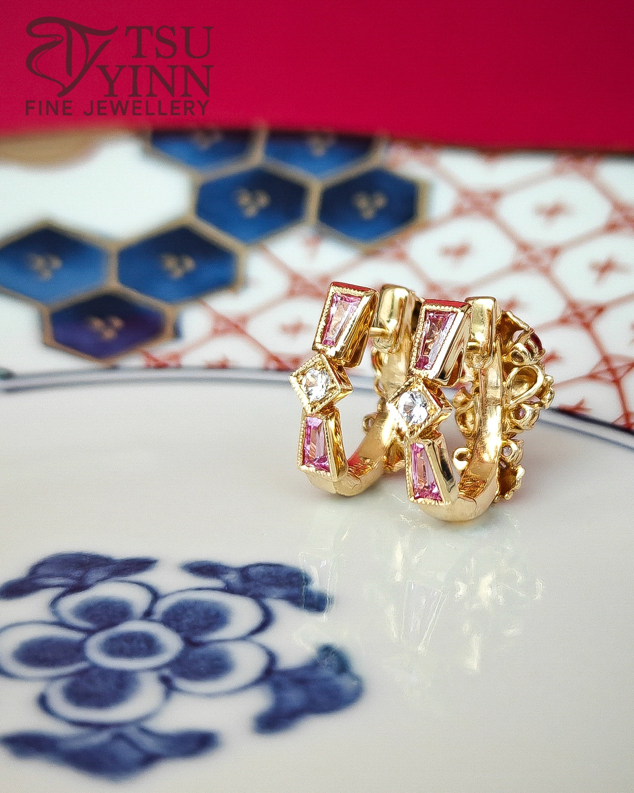Noriko Double Sided Huggies in Yellow Gold