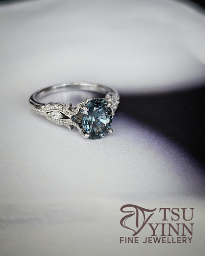 Oval Grey Spinel Vintage Setting Solitaire Ring