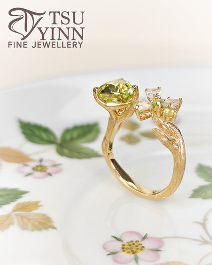 Chrysoberyl Trillion Open Ring with Matt Branch Finish