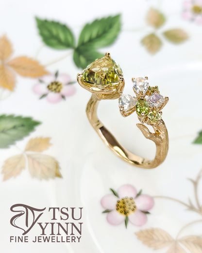 Chrysoberyl Trillion Open Ring with Matt Branch Finish
