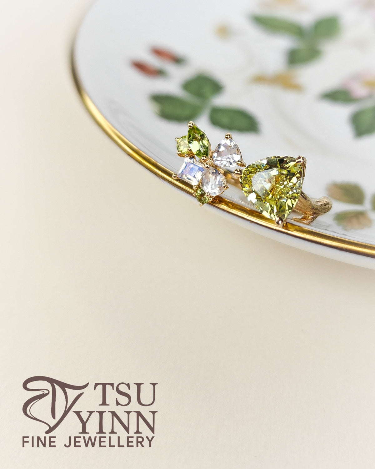 Chrysoberyl Trillion Open Ring with Matt Branch Finish