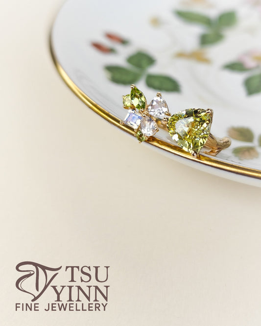 Chrysoberyl Trillion Open Ring with Matt Branch Finish