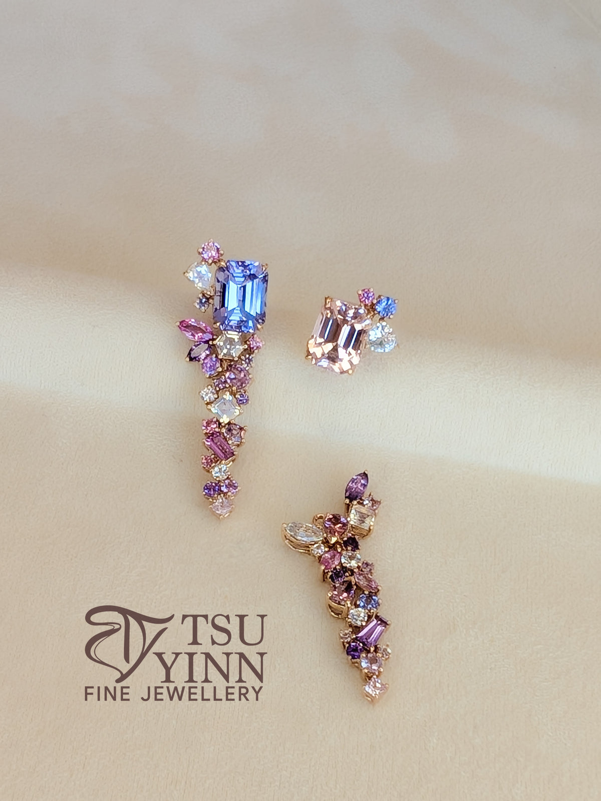 Mismatched Tanzanite & Pink Tourmaline Detachable Messy Drape Earrings