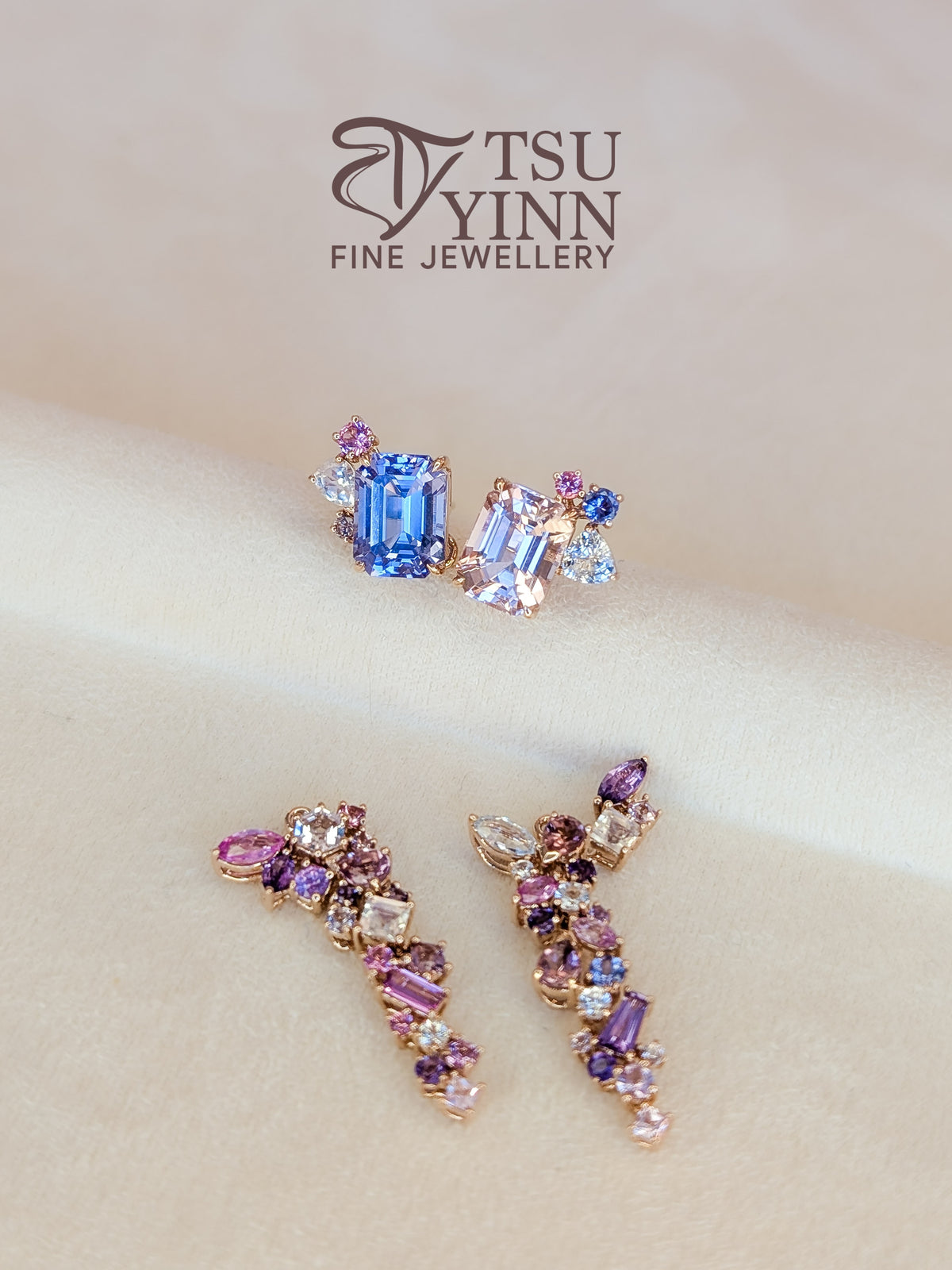 Mismatched Tanzanite & Pink Tourmaline Detachable Messy Drape Earrings