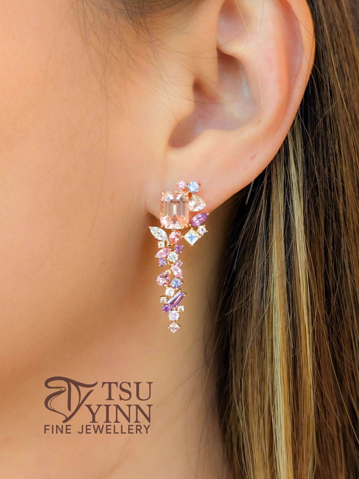 Mismatched Tanzanite & Pink Tourmaline Detachable Messy Drape Earrings