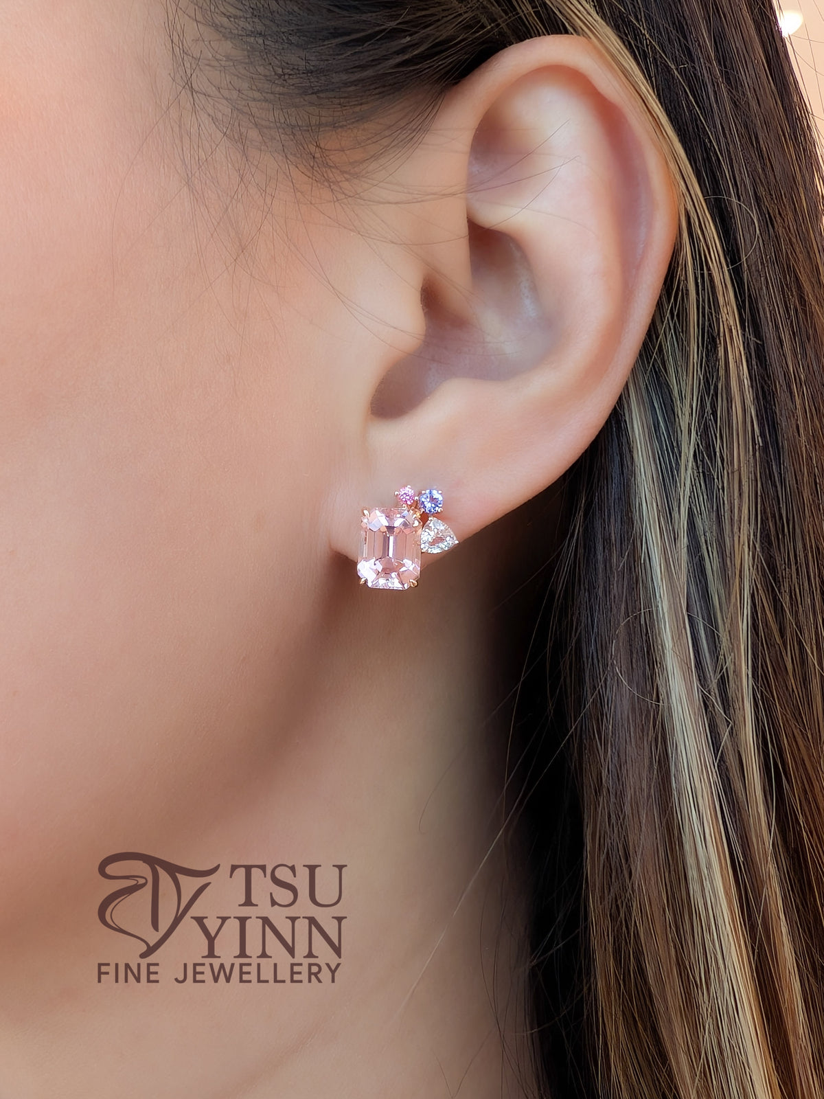 Mismatched Tanzanite & Pink Tourmaline Detachable Messy Drape Earrings