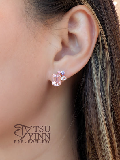 Mismatched Tanzanite & Pink Tourmaline Detachable Messy Drape Earrings