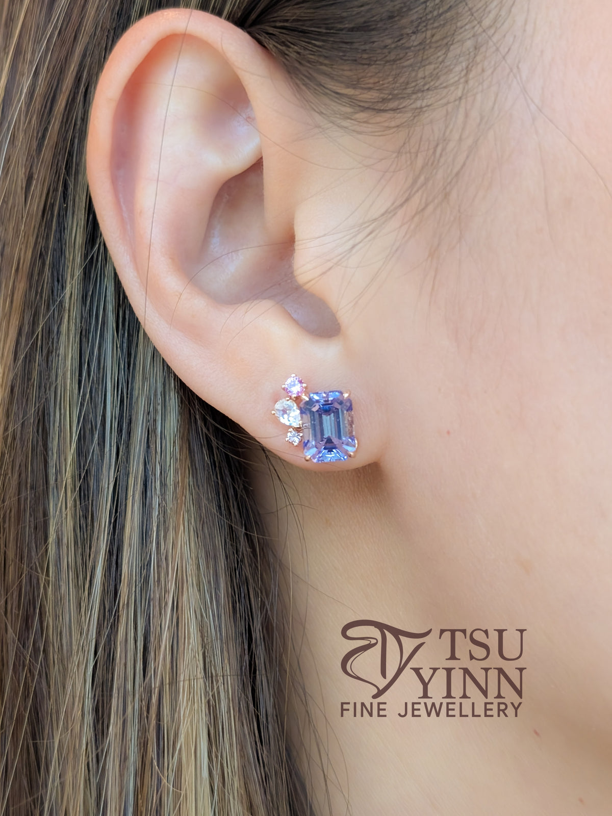 Mismatched Tanzanite & Pink Tourmaline Detachable Messy Drape Earrings