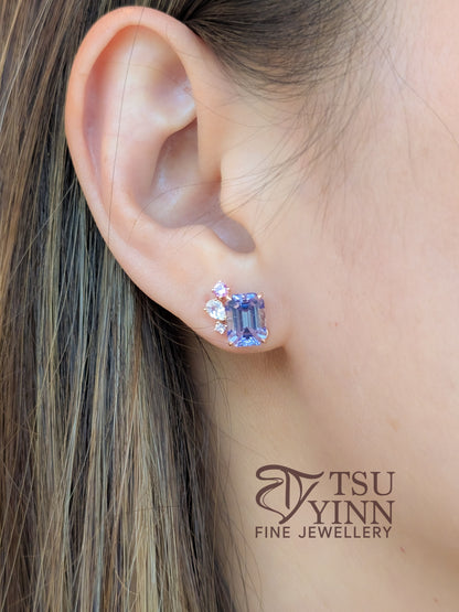 Mismatched Tanzanite & Pink Tourmaline Detachable Messy Drape Earrings