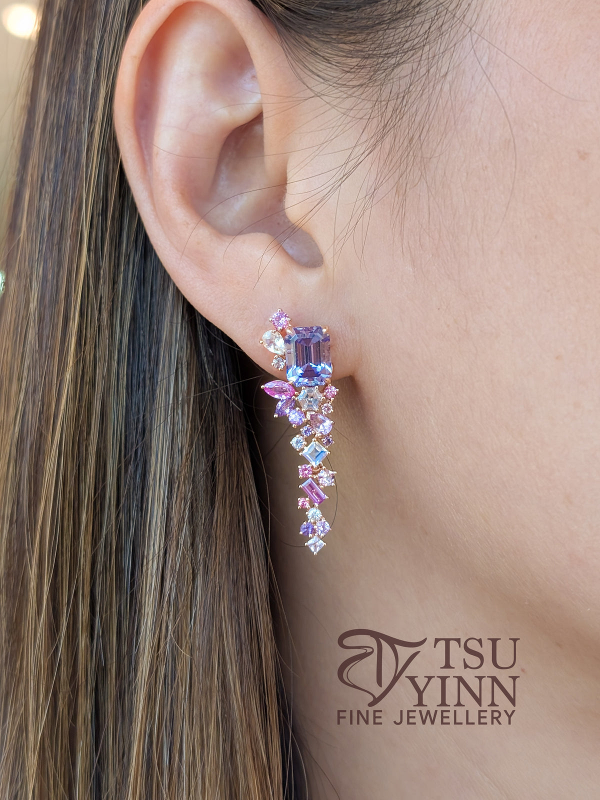 Mismatched Tanzanite & Pink Tourmaline Detachable Messy Drape Earrings