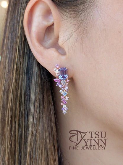 Mismatched Tanzanite & Pink Tourmaline Detachable Messy Drape Earrings