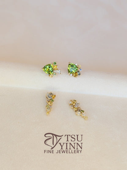 Trillion Peridot Detachable Messy Drape Earrings