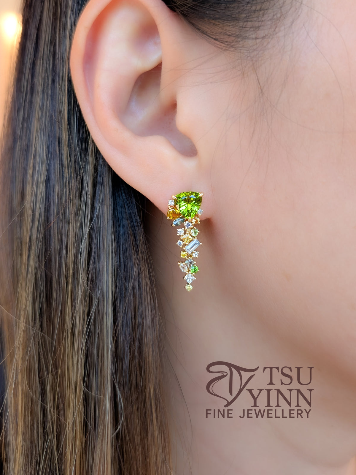 Trillion Peridot Detachable Messy Drape Earrings
