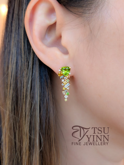 Trillion Peridot Detachable Messy Drape Earrings