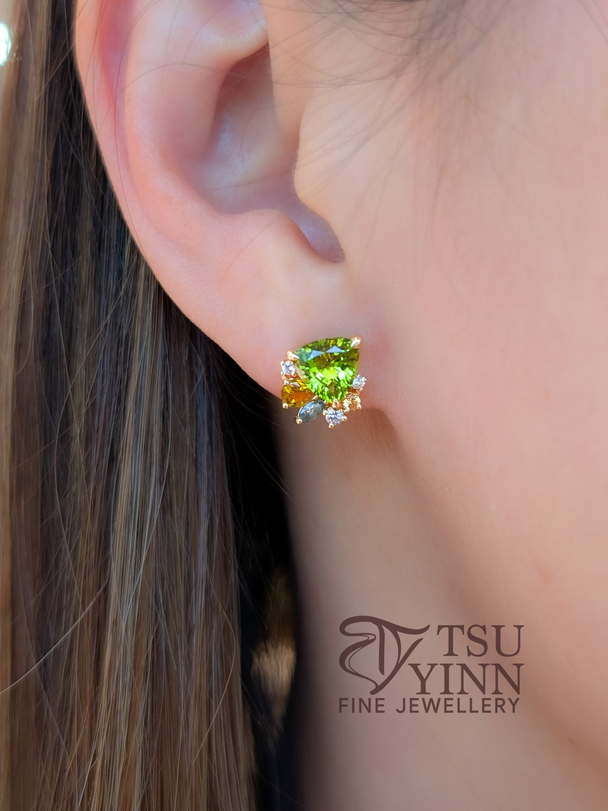 Trillion Peridot Detachable Messy Drape Earrings