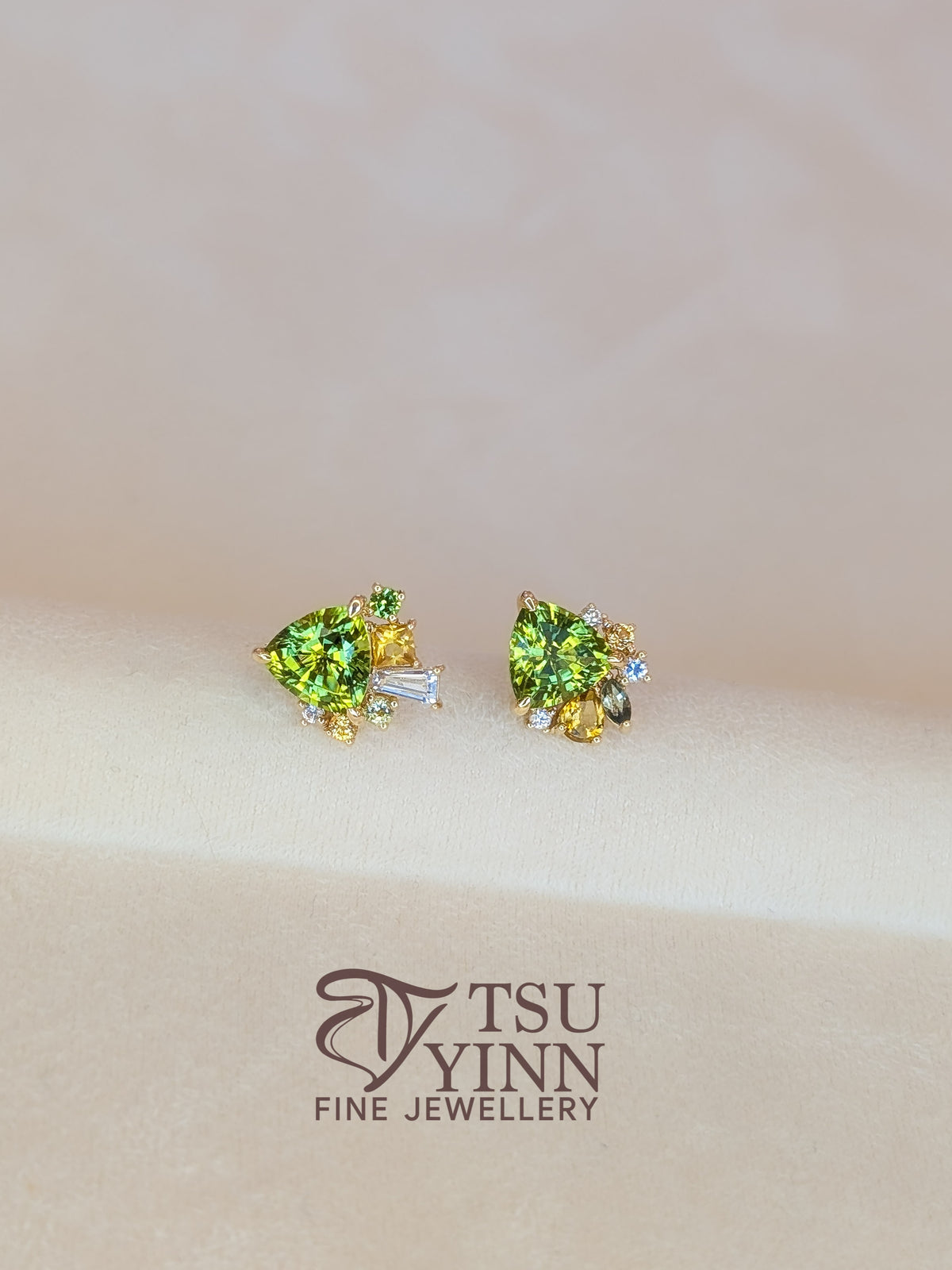 Trillion Peridot Detachable Messy Drape Earrings