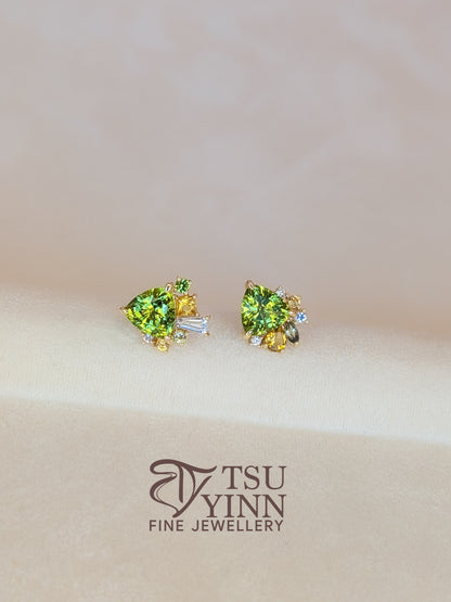 Trillion Peridot Detachable Messy Drape Earrings