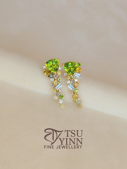 Trillion Peridot Detachable Messy Drape Earrings
