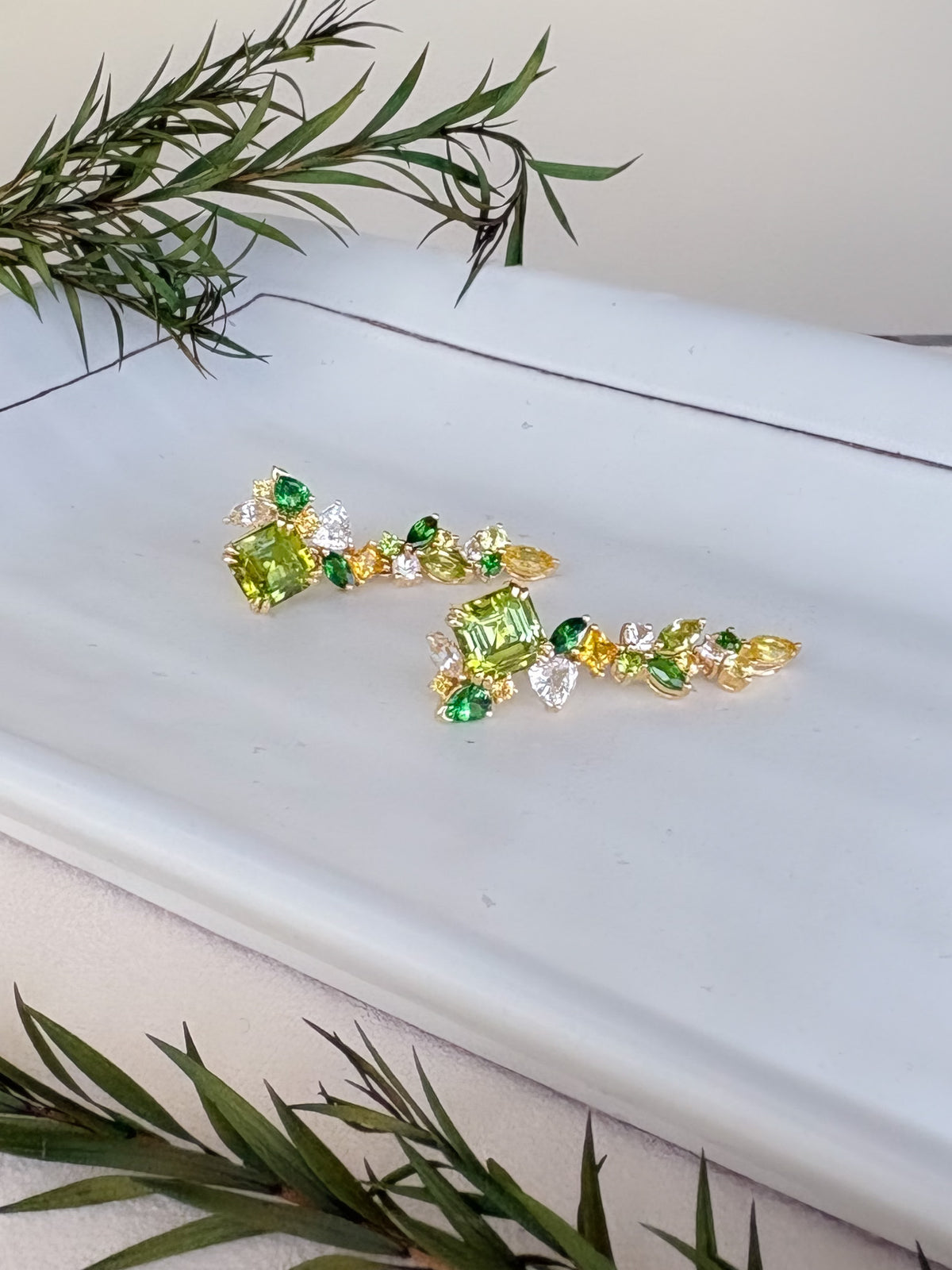 Yellowish Green Tourmaline Detachable Messy Drape Earrings