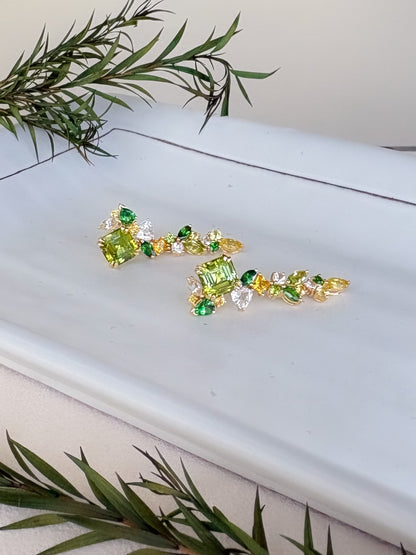 Yellowish Green Tourmaline Detachable Messy Drape Earrings