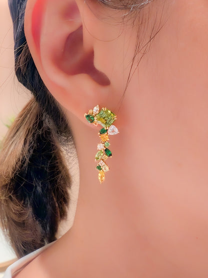Yellowish Green Tourmaline Detachable Messy Drape Earrings